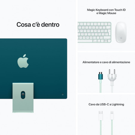 iMac verde Retina 4.5K da 24" - RAM 8GB di memoria unificata - SSD 1TB -  Gigabit Ethernet - Magic Trackpad - Magic Keyboard con Touch ID - Italiano  - C&C Shop