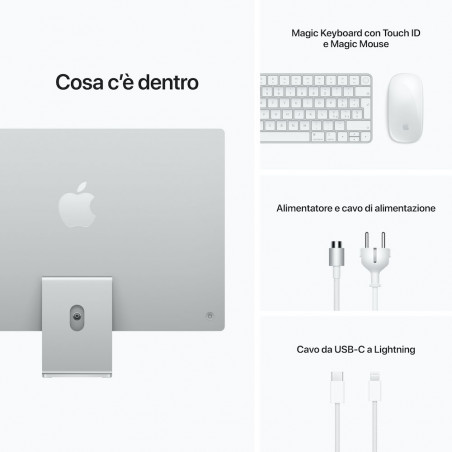 iMac argento Retina 4.5K da 24" - RAM 8GB di memoria unificata - HD SSD 1TB  - Gigabit Ethernet - Magic Mouse - Magic Keyboard - Italiano - C&C Shop