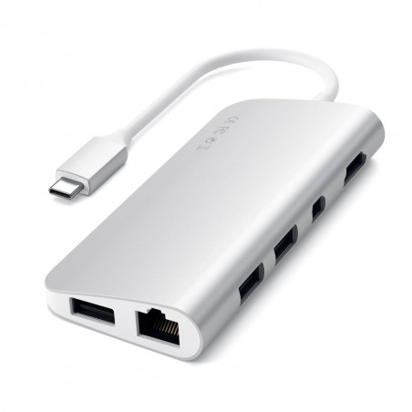 MULTIMEDIA ADAPTER TYPE-C SATECHI x MacBook - 4K HDMI + 2 USB + 1 USB-C + SD  + ETHERNET + Mini DP (SILVER) - C&C Shop