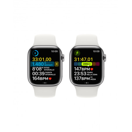 Apple Watch Series 8 GPS + Cellular 41mm Cassa in acciaio color argento  Case con Bianco Sport Band - C&C Shop
