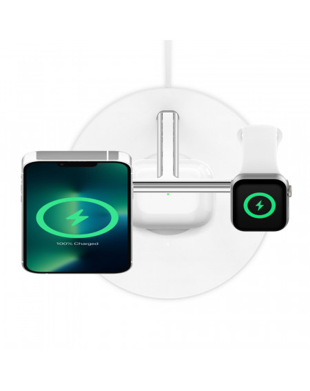 Stand di ricarica wireless magsafe 3 in 1 w.watch fast charge - white