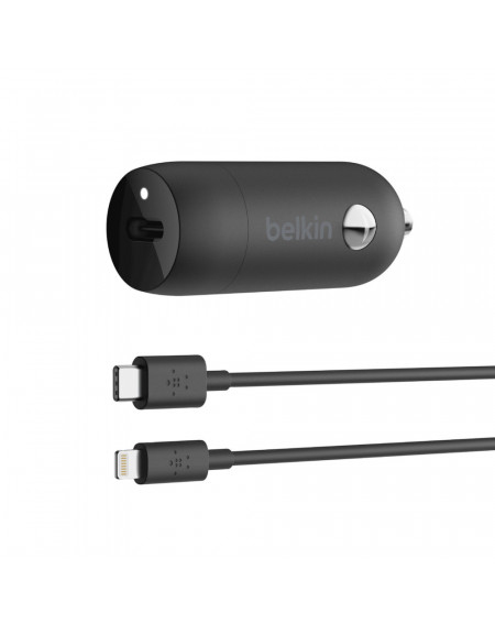 CARICABATTERIE DA AUTO USB-C 20W CON CAVO USB-C A LIGHTNING - NERO