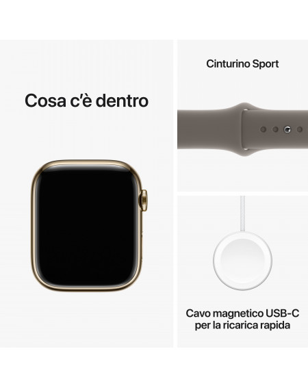 Apple Watch Series 9 GPS + Cellular 45mm Cassa in acciaio inossidabile oro  - Cinturino sport grigio creta - S/M - C&C Shop