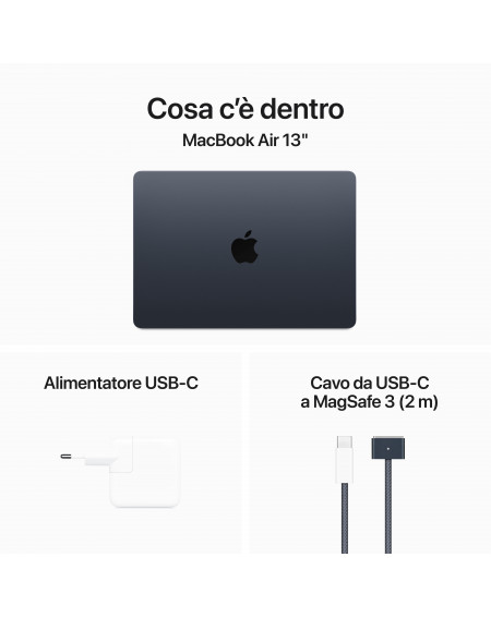 MacBook Air 13'' Apple M3 8-core CPU e 8-core GPU, RAM 8GB, SSD 256GB - Mezzanotte