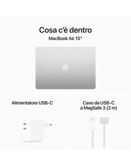 MacBook Air 15'' Apple M3 8-core CPU e 10-core GPU, RAM 16GB, SSD 512GB - Argento