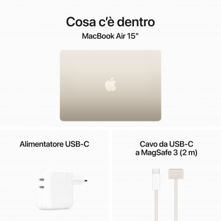 MacBook Air 15'' Apple M3 8-core CPU e 10-core GPU, RAM 16GB, SSD 512GB - Galassia