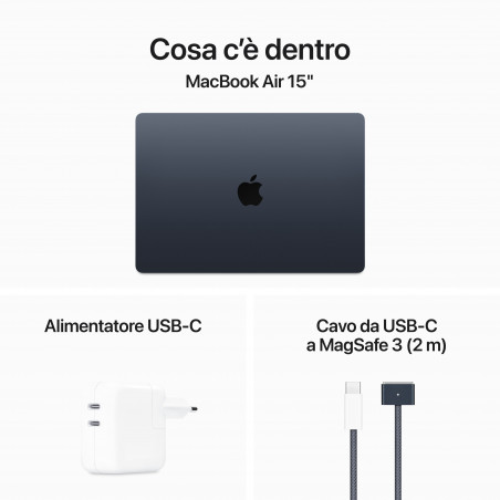 MacBook Air 15'' Apple M3 8-core CPU e 10-core GPU, RAM 16GB, SSD 512GB - Mezzanotte