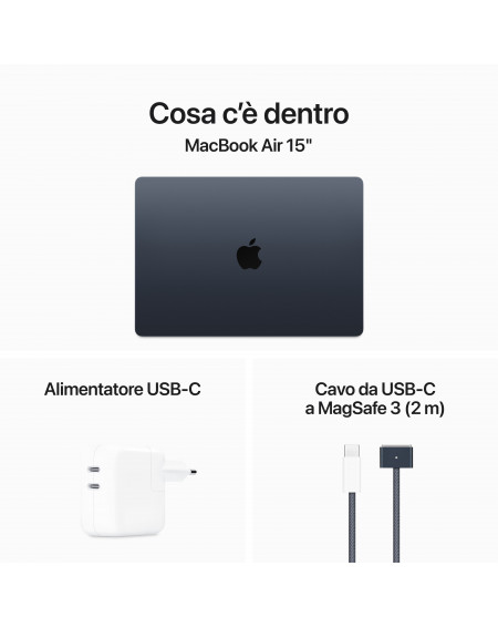 MacBook Air 15'' Apple M3 8-core CPU e 10-core GPU, RAM 8GB, SSD 512GB - Mezzanotte