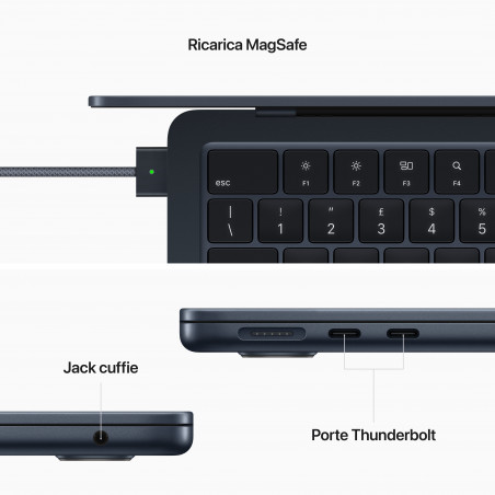 MacBook Air 13'' Apple M2 8-core CPU e 8-core GPU, HD 256GB - Mezzanotte - ex demo