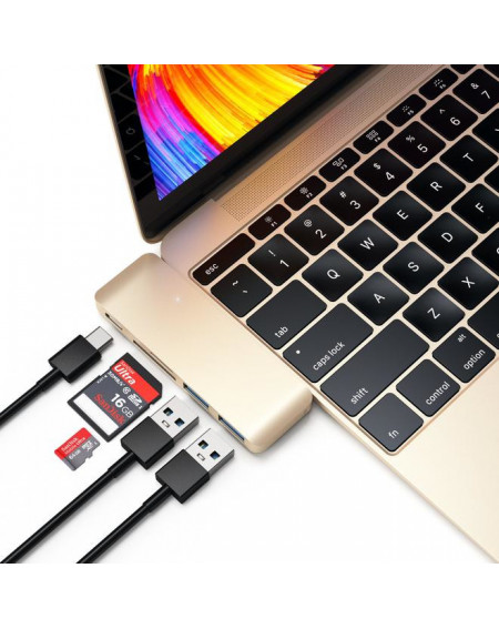 Satechi ST-TCUPS - Hub Tipo-C USB 3.0 3 in 1 per MacBook (con porta di ricarica USB-C) - GOLD