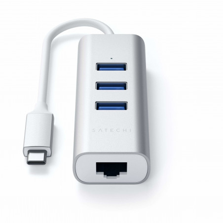 SATECHI Hub in Alluminio 2 in1 3 Porte USB 3.0 Tipo-C con Porta Ethernet Silver