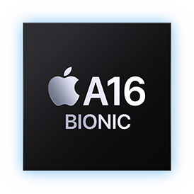 An icon showing the A16 Bionic chip that powers the iPhone 15 highlighting blazing-fast performance