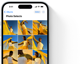 iPhone 15 Camera roll showing a number of images of a person holding a sheer yellow shawl in bright sunlight to show you can take even more photos on your iPhone