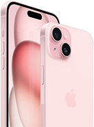 Vista frontale e posteriore di un iPhone 15 rosa