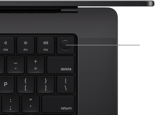 Vista dall’alto della tastiera con Touch ID di MacBook Pro